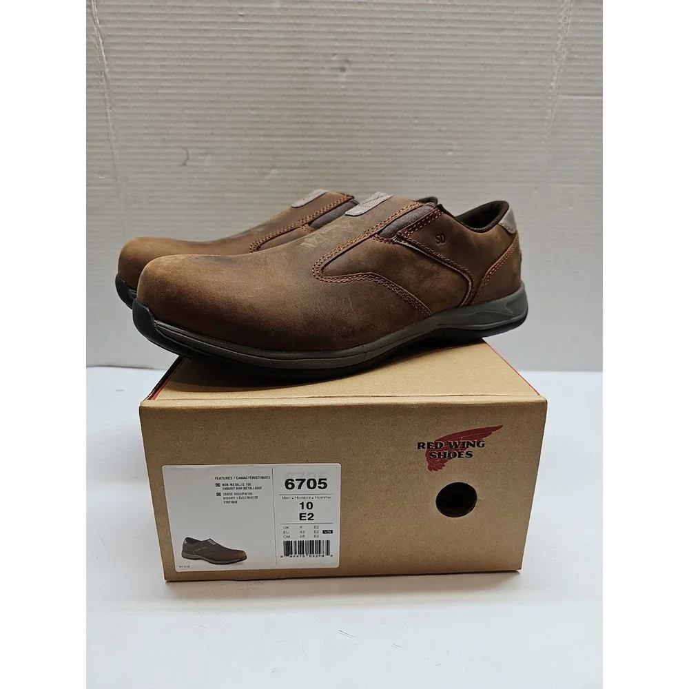 Red Wing Shoes 6705 Mens 10 E2 Brown Leather Safety Toe Slip On Work Shoes SD SR